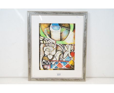 Abstract, St Peter's Church, Newenden, pen, ink and watercolour, 39.5 x 30cm, indistinctly inscribed lower centre, label vers
