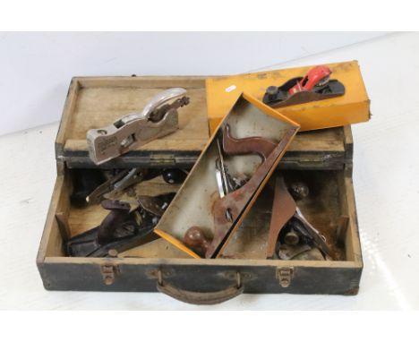 Early 20th century Wooden Carpenter's Tool Box (64cm long x 14cm high) together with a quantity of Wood Working Planes includ