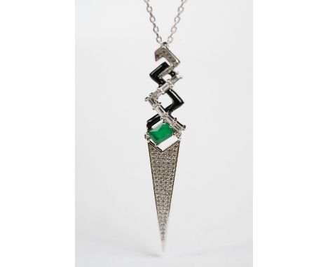 Silver Enamel and Gem set Art Deco style Necklace 
