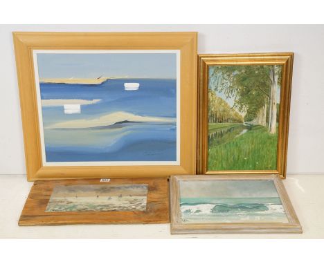 Abstract School, seascape, oil on canvas, indistinctly signed lower right, 45 x 54cm, framed, English School, Seascape IV, oi