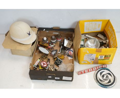 Collection of assorted mid 20th Century car / automobile related items to include MG, National Trust and AA car badges, headl