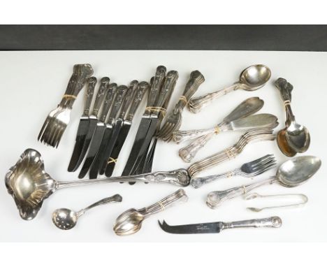 A collection of Kings pattern silver plated cuttlery, 66 pieces in total to include large punch bowl ladle. 