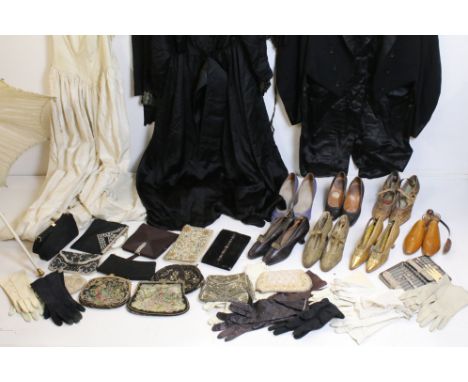 Vintage fashion - A collection of 19th century onwards clothing &amp; accessories to include a Victorian black silk, lace &am