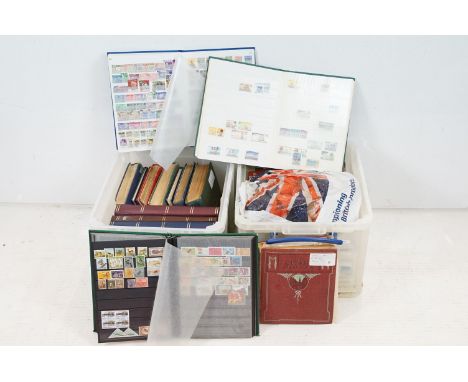 A large collection of British, Commonwealth and world stamps contained within  stamp albums together with loose examples. 