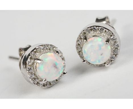 Pair of Silver and Opal Stud Earrings 