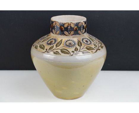 Martin Brothers stoneware vase by Robert Wallace Martin, with incised floral decoration, dated 3.2.80, incised 'R W Martin, L
