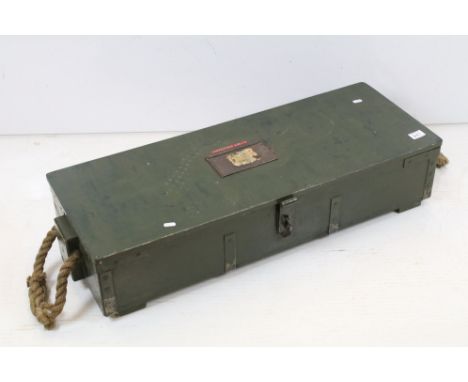 Early 20th century Green Painted Carpenter's Tool Box with twin rope handles, 22cm high x 98cm long 