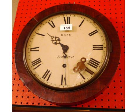 SOLD IN TIMED AUCTION A 19th Century Read of Ipswich circular walnut wall clock having Roman numerals to the dial. 