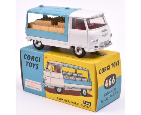 Corgi Toys Commer Milk Float (466). A rare example In light blue and white livery, example with red interior and cream plasti