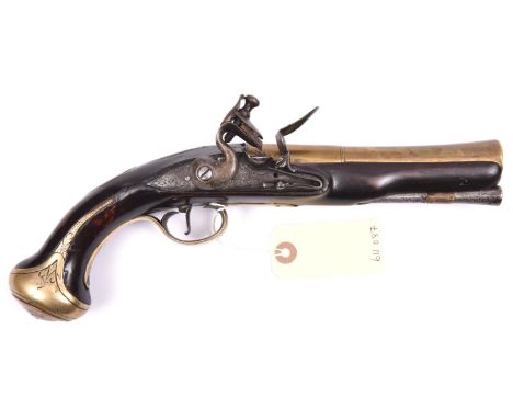 A brass barrelled flintlock blunderbuss pistol, by W Reynolds, London, c 1770,  11½” overall, swamped 2 stage barrel 6” with 