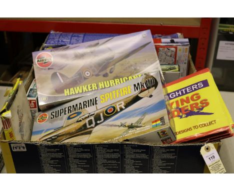 Quantity of unmade kits by Heller, Airfix, Revell, Scalecraft, LS, etc. Scales include 1:43, 1:48, 1:72. Citroen 2CV, Hawker 