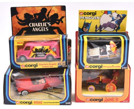 2 Corgi TV/Film related vehicles. Charlie's Angels Custom Van (434). VEGAS Ford Thunderbird(348), Penguinmobile (259) and Mup