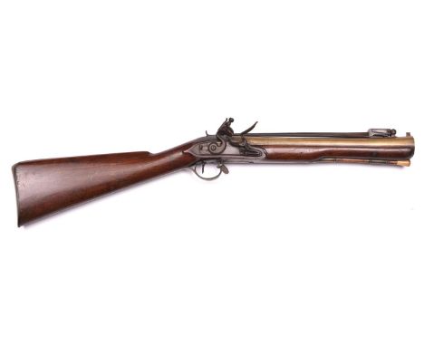 A brass barrelled flintlock blunderbuss with spring bayonet by Rea &amp; Son, c 1800,  29½” overall, swamped barrel 13½” with