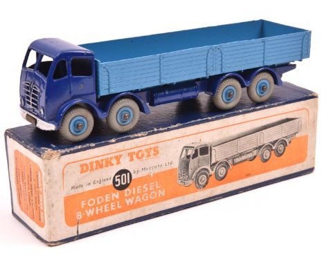 Dinky Supertoys Foden Diesel 8-Wheel Wagon (501). 2nd type with FG cab. Cab and rear body in dark blue, mid blue rear body an