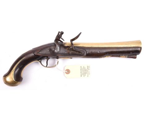 A brass barrelled flintlock blunderbuss pistol, by  J Probin, c 1770,  14” overall, swamped barrel 8” with Tower private proo