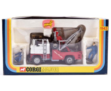 Corgi Major Holmes Wrecker (1142). In red, white and grey livery, complete with both hooks and both figures. In the second ty