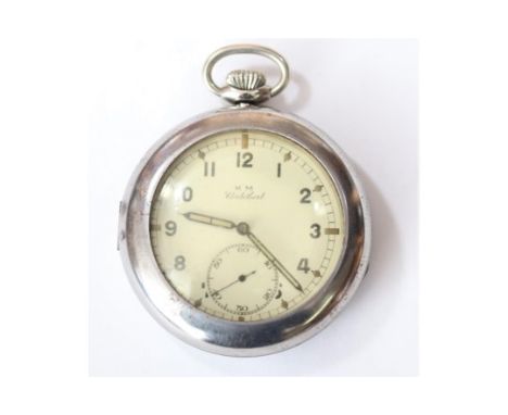 Cortebert Kriegsmarine pocketwatch. Plated case, snap back, 51mm diameter. Serial 543312. Flawless porcelain dial, signed K M