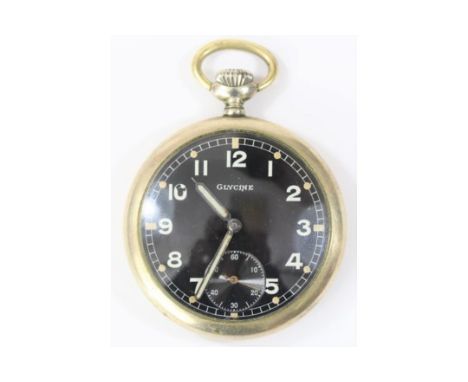 Glycine pocket watch of type issued to Wehrmacht. Plated case, screw back with three tool indents, good condition, 50mm diame