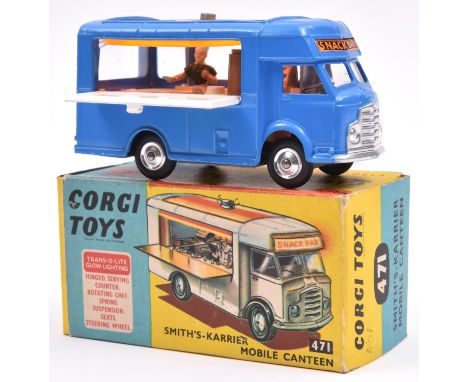 Corgi Toys Smith's-Karrier Mobile Canteen (471). In mid blue livery, with 'Joe's Diner' to opening hatch and 'Snack Bar' to f