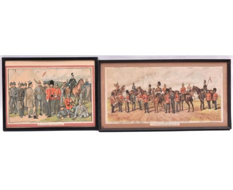 2 panoramic colour prints, after originals by Simkin “The Indian Native Army” showing types of cavalry and infantry, and “The