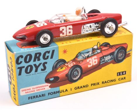 Corgi Toys Ferrari Formula 1 Grand Prix (154). In bright red, RN35, with driver, spun wheels with black tyres. Boxed, with Cl