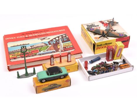 15+ Dinky Toys. Including boxed items; a Humber Hawk (165) in green and black. A Battle of Battle Spitfire (719). A Petrol pu