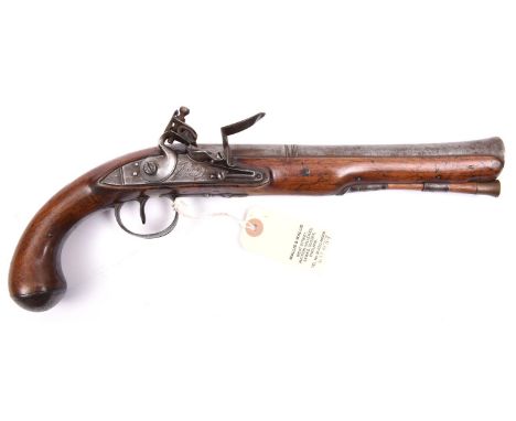 A steel barrelled flintlock blunderbuss pistol, by William Jover, c 1785,  14½” overall, 2 stage swamped barrel 9” with beade