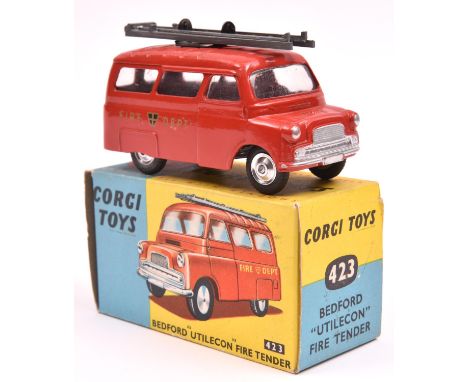 Corgi Toys Bedford 'Utilecon' Fire Tender (423). A scarce late 2nd type with the one piece screen, in red with Fire Dept to s