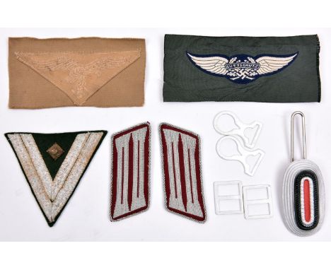 Third Reich insignia etc:  Luftwaffe tropical breast eagle on triangular patch with section of cloth jacket; uncut Luftschutz