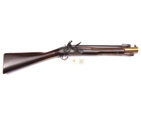 A rare late 18th century brass barrelled flintlock blunderbuss with elliptical muzzle and spring bayonet,  31” overall, 2 sta