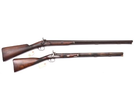 An SB 14 bore percussion sporting gun,  39” overall, half octagonal barrel 24”, unsigned scroll engraved lock and hammer, hal