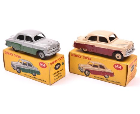 2 Dinky Toys Vauxhall Cresta Saloon (164). An example in light grey and dark green, with light grey wheels and black tyres. P