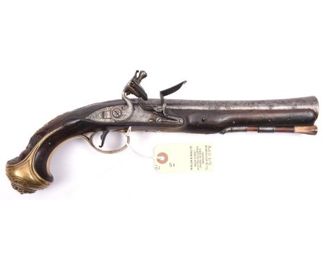 A steel barrelled flintlock blunderbuss pistol,  by   I Heylin, c 1780, 14½” overall, swamped steel barrel 8” with Tower priv