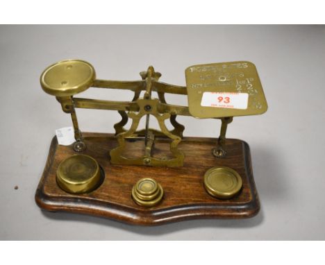 A set of early 20th century postal letter scales with brass weight set