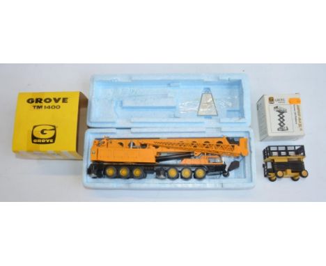 Two boxed NZG 1/50 scale diecast plant models to include a Grove TM1400 Hydraulic Crane Truck in good condition (Art No 152, 