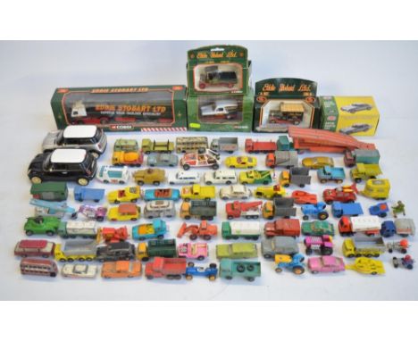 Collection of play worn vintage diecast model vehicles, mostly Matchbox/Lesney and 5 boxed larger scale models to include Edd