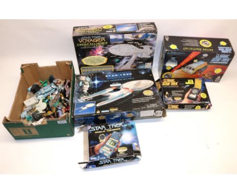 Collection of c1990s Star Trek playsets etc., comprising a Starship Voyager NCC-74656, Galileo Shuttlecraft, First Contact US
