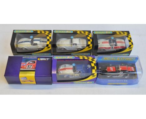 Six 1/32 scale Chevrolet Corvette L-88 slot car racing models from Scalextric to include limited edition C2502A L88 1972 No57