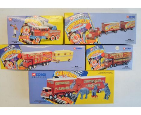 Five boxed limited edition 1/50 scale Corgi Chipperfields Circus diecast model sets to include 97896, 97888, 31902, 17801 and