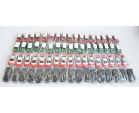 Sixty eight unbranded Chinese made racing slot car models to include 17x Red and 17x Green Mini's. Designed to race on 1/32 s