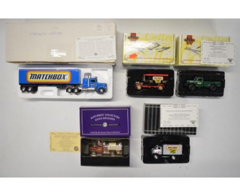 Five boxed Matchbox themed/special edition collectors diecast model vehicles from Matchbox Collectibles to include Platinum E