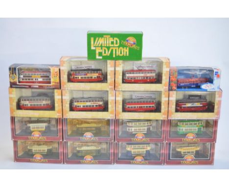 Seventeen 1/76 scale Corgi Tramlines and Original Omnibus Company diecast tram models, all boxed to include special and limit