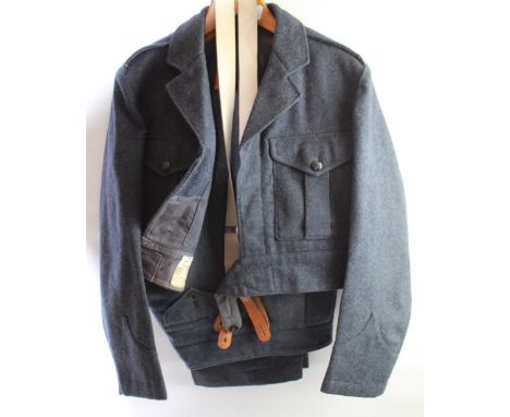 R.A.F. Flying Officers Battle Dress, blouse, trousers and button braces dated 1949. Size 5ft 10 