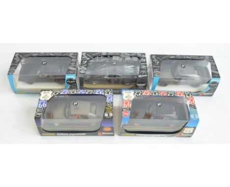 Five 1/32 scale Street Muscle Dodge Charger slot car racing models from Pioneer to include limited editions Route 66 P088 Gre