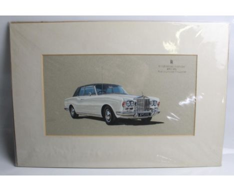 Gouache on board promotional painting of a Rolls Royce Corniche XPD. First registered in 1972.55cmx37cm. Gouache on board  pr