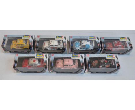 Seven Revell Model Racing 1/32 scale racing Beetle slot car models to include 08312, 08327, 08328, 08334, 08335, 08385 and 08