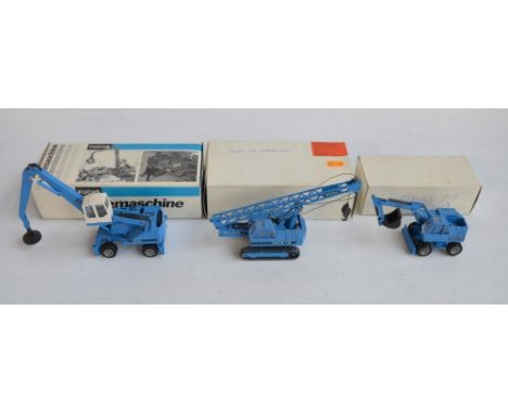 Three 1/50 scale diecast Fuchs plant models to include Conrad wheeled Magnetic Grabber (Mod No 2842, model in excellent condi