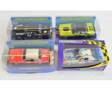 Four 1/32 scale racing slot car models from Scalextric to include C2655 Ford Gran Torino LM 1976 No90 (model and box as new),