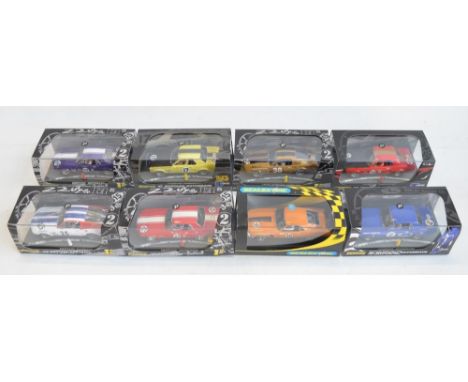 Eight 1/32 scale Ford Mustang slot car racing models from Pioneer and Scalextric to include Pioneer P008 1968 Fastback BGR Te