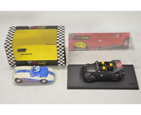 Four Scalextric compatible slot cars by Pink-Kar to include CC020 limited edition Austin Healy 3000 UK Slot Car Festival (mod